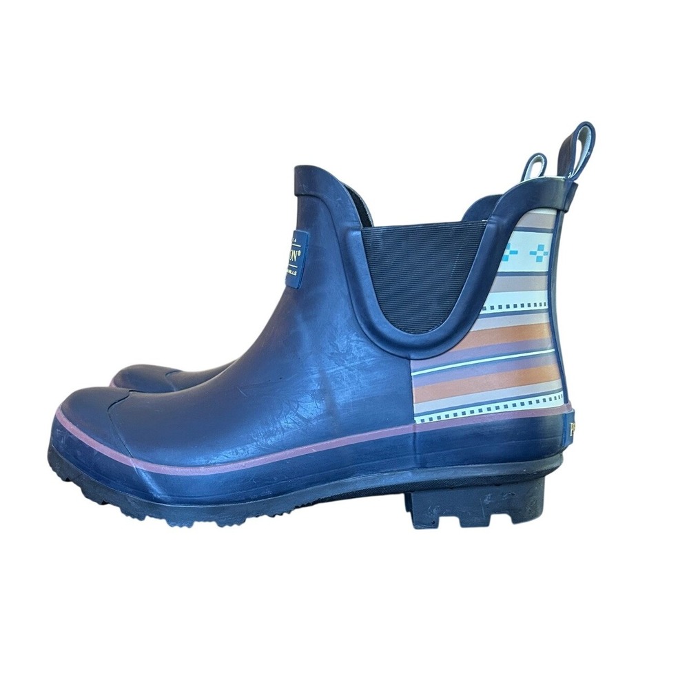 Pendleton Women's Sierra Sunset Chelsea Rain Boots‎ Blue Striped Ankle Booties 7